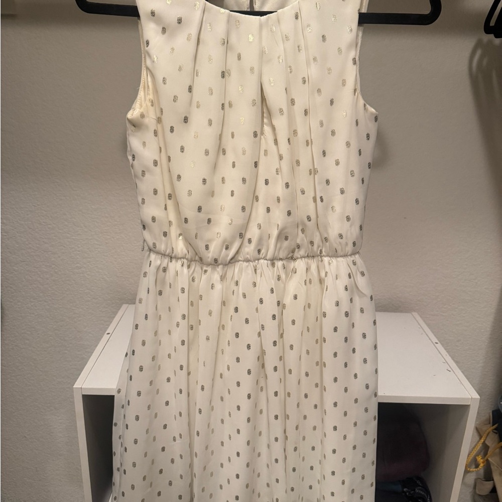 Iz Byer Cream and Metallic Gold Mini Dress